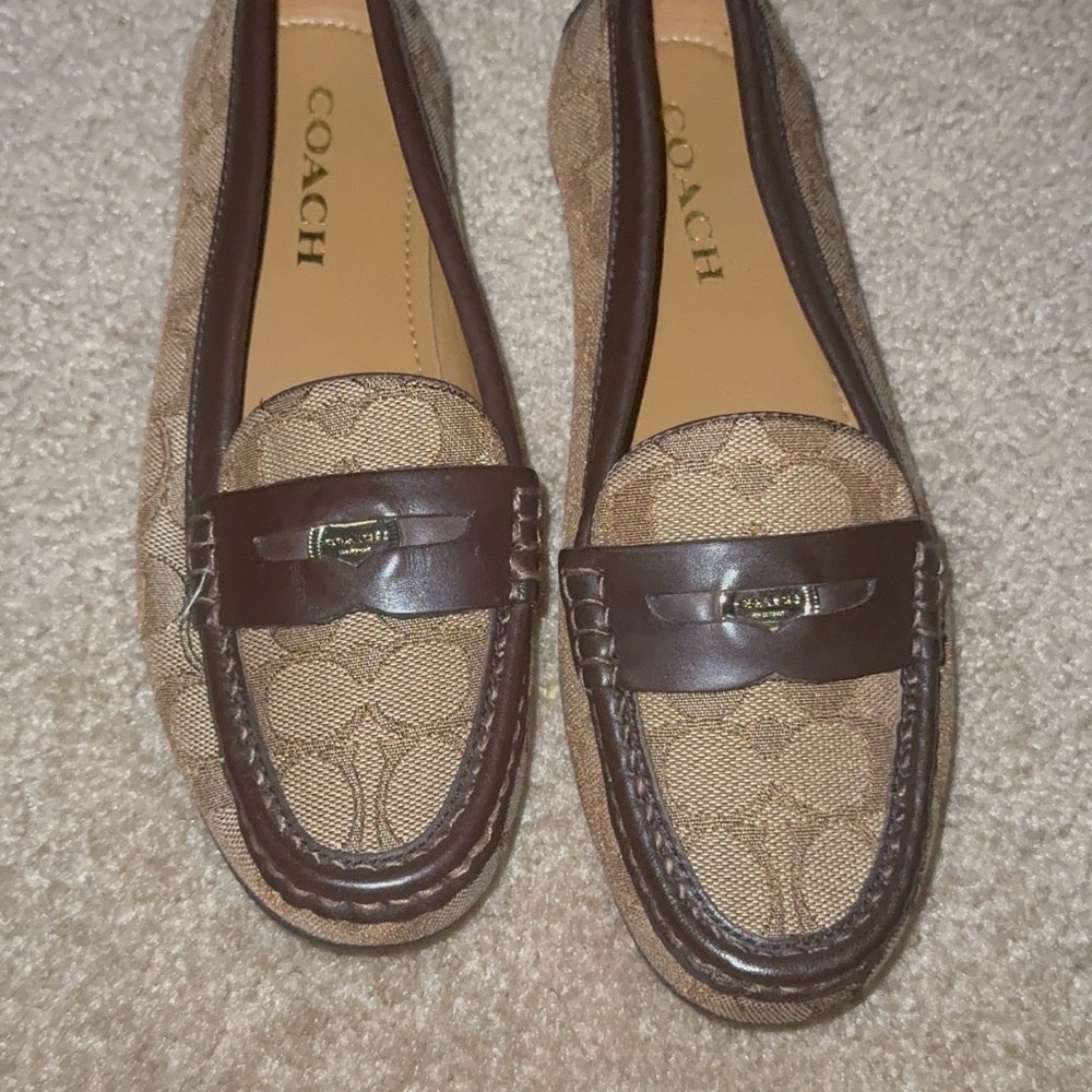 Coach Brown Leather Flats with Moccasin Design